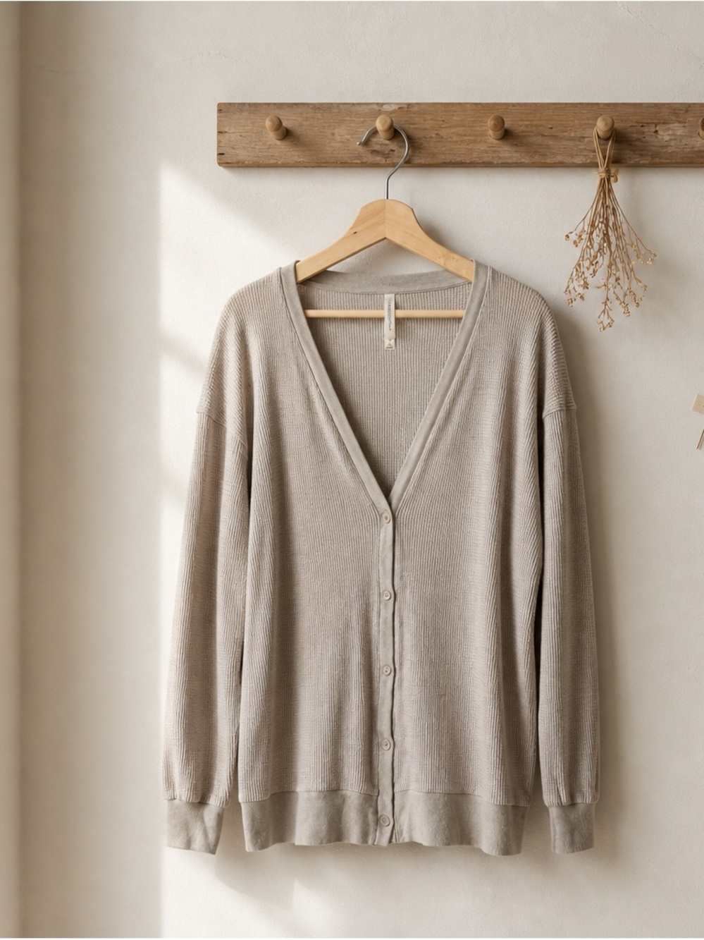 Babaton waffle V-Neck Button Cardigan in Light Taupe